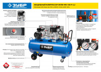 ЗУБР 440 л/мин, 100 л, 2200 вт, ременной масляный компрессор, профессионал (зкпм-440-100-р-2.2)