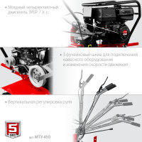 ЗУБР 7 л.с., усиленный мотоблок с понижающей передачей (мту-450)