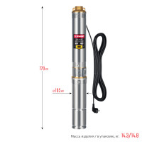 ЗУБР 900 вт, 60 м напор, скважинный центробежный насос, корпус из нержавеющей стали (нсц-100-60)