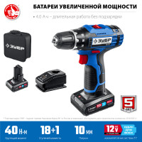 ЗУБР 12 в, 40 н·м, 2 акб тип т7 (4 а·ч), дрель-шуруповерт, сумка, профессионал (dl-121-42)