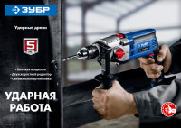 ЗУБР 850 вт, 13 мм, 2 скорости, ударная дрель, мет. корпус, кейс, профессионал (ду-п850 эрм)