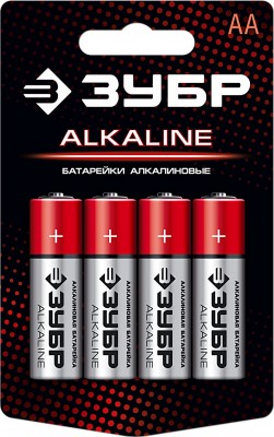 Щелочная батарейка 1.5 в, тип аа, 4 шт, ЗУБР alkaline