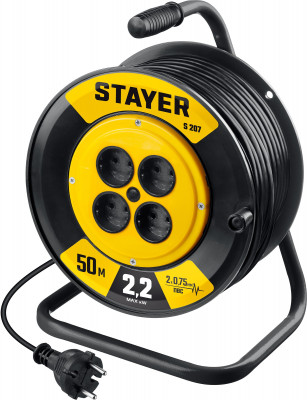 Stayer s-207, пвс, 2 х 0.75 мм2, 50 м, 2200 вт, удлинитель на катушке (55073-50)