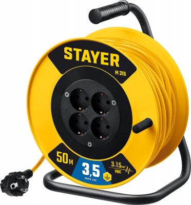 Stayer m-315, пвс, 3 х 1.5 мм2, 50 м, 3500 вт, силовой удлинитель на катушке (55078-50)