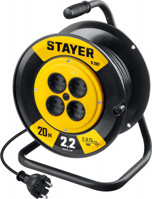 Stayer s-207, пвс, 2 х 0.75 мм2, 20 м, 2200 вт, удлинитель на катушке (55073-20)