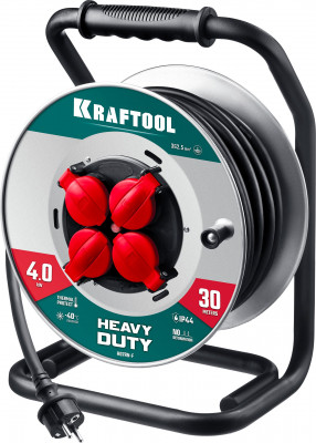 Kraftool кг 3х2.5 30м 4000вт ip44, heavy dutyсиловой удлинитель на стальной катушке (55086-30)