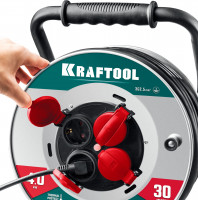 Kraftool кг 3х2.5 30м 4000вт ip44, heavy dutyсиловой удлинитель на стальной катушке (55086-30)