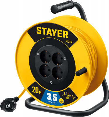 Stayer m-315, пвс, 3 x 1.5 мм2, 20 м, 3500 вт, силовой удлинитель на катушке (55078-20)