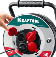Kraftool кг 3х2.5 50м 4000вт ip44, heavy dutyсиловой удлинитель на стальной катушке (55086-50)