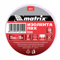 Изолента ПВХ, 15 мм х 10 м, белая, 150мкм// matrix