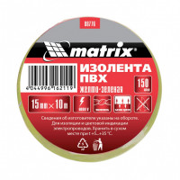 Изолента ПВХ, 15 мм х 10 м, желто-зеленая, 150мкм// matrix