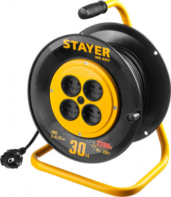 Stayer ms-207, пвс, 2 х 0.75 мм2, 30 м, 2200 вт, удлинитель на катушке (55073-30)