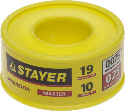 Stayer 0.075 мм х 19 мм х 10 м, 0.25 г/см3, фум лента (12360-19-025)