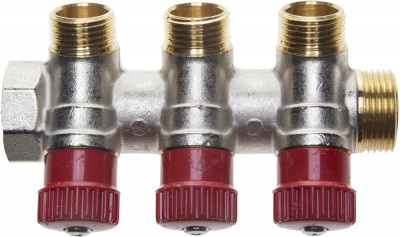 Коллектор general fittings для горячей воды, вентили, никелированная латунь, вход 3/4