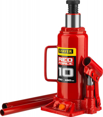 Stayer red force, 10 т, 230 - 460 мм, бутылочный гидравлический домкрат, professional (43160-10)