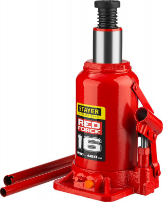Stayer red force, 16 т, 230 - 460 мм, бутылочный гидравлический домкрат, professional (43160-16)