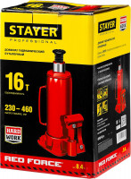 Stayer red force, 16 т, 230 - 460 мм, бутылочный гидравлический домкрат, professional (43160-16)
