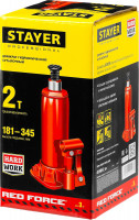 Stayer red force, 2 т, 181 - 345 мм, бутылочный гидравлический домкрат, professional (43160-2)
