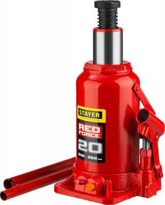 Stayer red force, 20 т, 242 - 452 мм, бутылочный гидравлический домкрат, professional (43160-20)