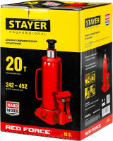 Stayer red force, 20 т, 242 - 452 мм, бутылочный гидравлический домкрат, professional (43160-20)