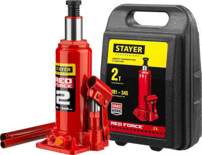 Stayer red force, в кейсе, 2 т, 181 - 345 мм, бутылочный гидравлический домкрат, professional (43160-2-k)