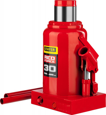 Stayer red force, 30 т, 285 - 465 мм, бутылочный гидравлический домкрат, professional (43160-30)