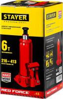 Stayer red force, 6 т, 216 - 413 мм, бутылочный гидравлический домкрат, professional (43160-6)