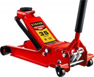 Stayer f-37 red force, 3.5 т, 98 - 535 мм, универсальный подкатной домкрат для сто, professional (43158-3.5)