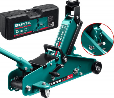 Kraftool s-pin, в кейсе 2.5 т, 140 - 385 мм, с увеличенным подъемом и фиксатором, подкатной домкрат (43457-2.5-k)