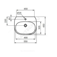 Умывальник подвесной tesi 55 белый ideal standard t352301