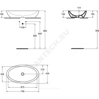 Умывальник мебельный strada 75 без отверстия п/смес ideal standard k078501