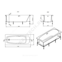 Ванна акриловая sureste 170х70 с отверстиями для ручек без ножек roca zru9302769