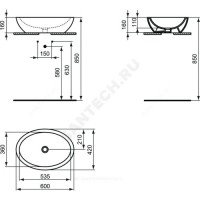 Умывальник мебельный strada 60 без отверстия п/смес ideal standard k078401