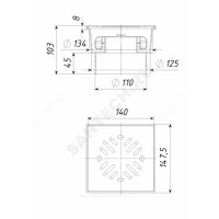 Трап нерегулируемый верт/вып сух/затв дн110 нерж/реш 150х150мм татполимер тп-104.110-150vsds