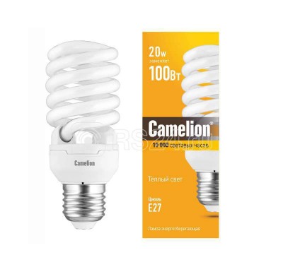 Лампа люминесцентная компакт. LH FS T2 M 20Вт спиральная 2700К E27 220В Camelion 10598
