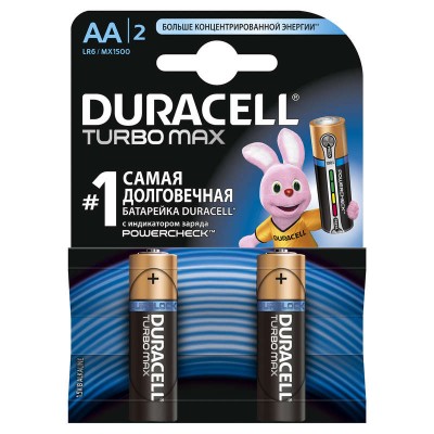 Элемент питания алкалиновый lr mx 1500/lr6 turbo max bp-2 (блист.2шт) duracell б0014047