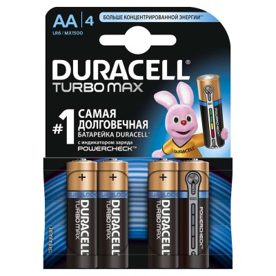 Элемент питания алкалиновый lr mx 1500/lr6 turbo max bp-4 (блист.4шт) duracell б0014049