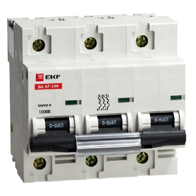 Выключатель авт. мод. 3п c 80а ва 47-100 10ка ekf mcb47100-3-80c не вып