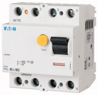 Выключатель дифференциального тока (УЗО) 4п 40А 30мА тип AC 6кА PF6 EATON 286508