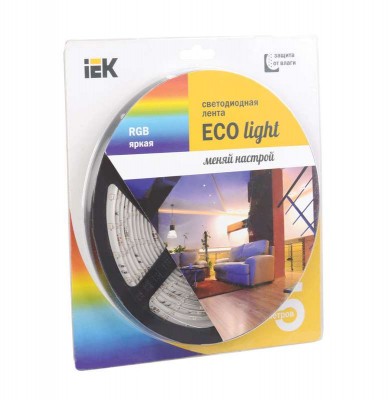 Лента светодиодная ECO LED LSR-3528RGB54-4.8-IP65-12V 5Вт/м (уп.5м) полноцвет. IEK LSR1-3-054-65-1-05