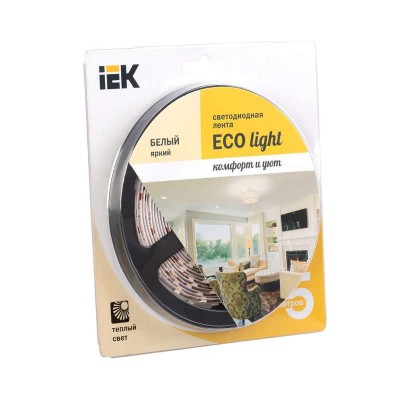 Лента светодиодная eco LED lsr-3528ww60-4.8-ip20-12v 5вт/м (уп.5м) тепл. бел. иэк lsr1-1-060-20-1-05