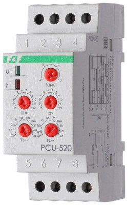 Реле времени PCU-520 2х8А 230В 2 перекл. IP20 многофункц. монтаж на DIN-рейке F&F EA02.001.012