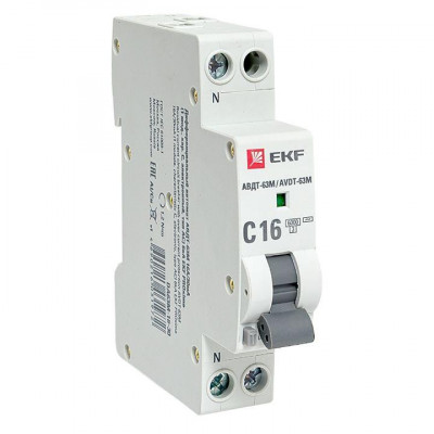 Выключатель автоматический дифференциального тока 1мод. C 16А 30мА тип AC 6кА АВДТ-63М электрон. PROxima EKF DA63M-16-30