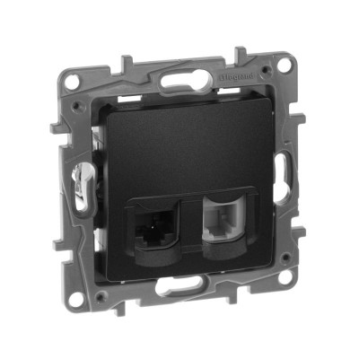 Розетка компьютерная + телефонная 2-м СП Etika RJ45 + RJ11 кат.5E UTP механизм антрацит IEK 672652