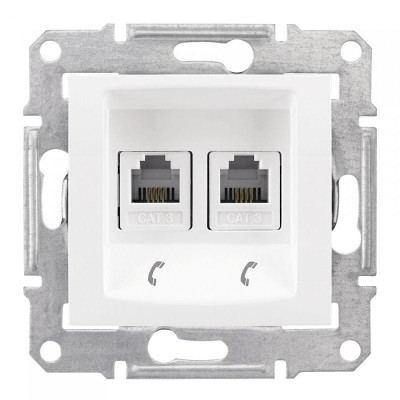Розетка телефонная 2-м СП Sedna RJ11 механизм бел. SchE SDN4201121