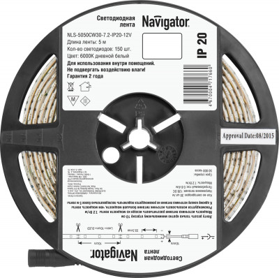 Лента светодиодная 71 766 NLS-5050CW30-7.2-IP20-12V R5 7.2Вт/м (уп.5м) Navigator 71766