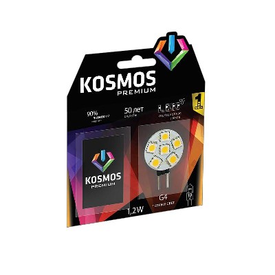 Лампа светодиодная kosmos premium LED 1.2вт jcr g4 12в 3000к космос kled1.2wjcrg412v2700