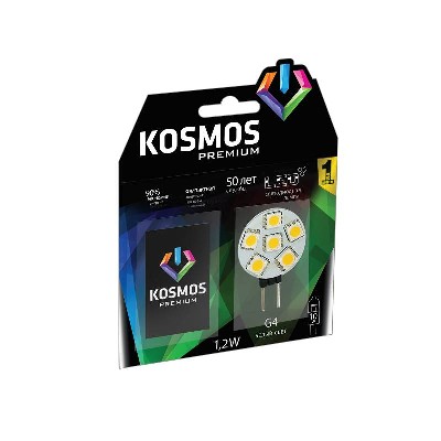 Лампа светодиодная kosmos premium LED 1.2вт jcr g4 12в 4500к космос kled1.2wjcrg412v4500