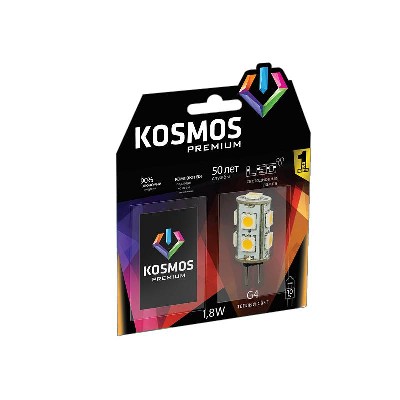 Лампа светодиодная kosmos premium LED 1.8вт jc g4 12в 3000к космос kled1.8wjcg412v2700