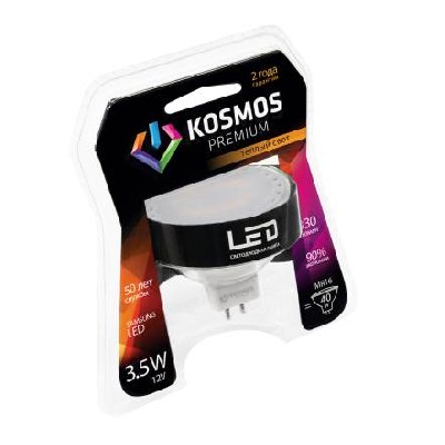 Лампа светодиодная kosmos premium LED 7вт mr16 gu5.3 230в 3000к космос kled7wmr16gu53230v27